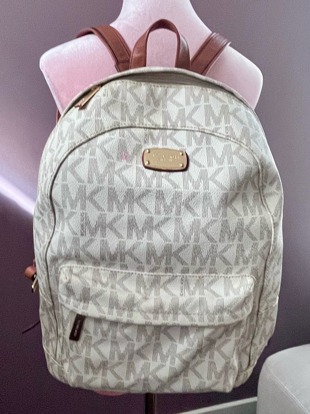 Michael Kors Cream and Tan Logo Backpack